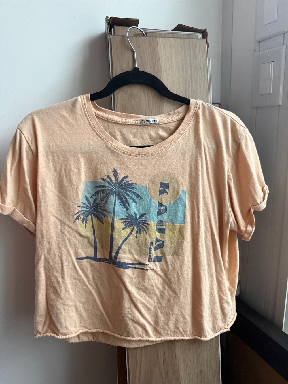 Light Peach Palm Tree Graphic Crop Tee